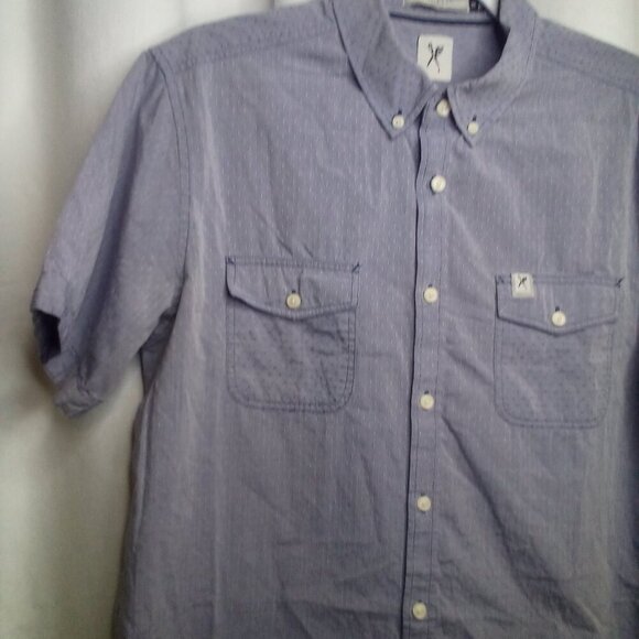 Marc Ecko Shirt M Men Short Sleeve Button Up Pockets Blue - Picture 10 of 14